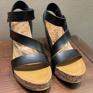 Blowfish Black Strappy Wedge Sandals